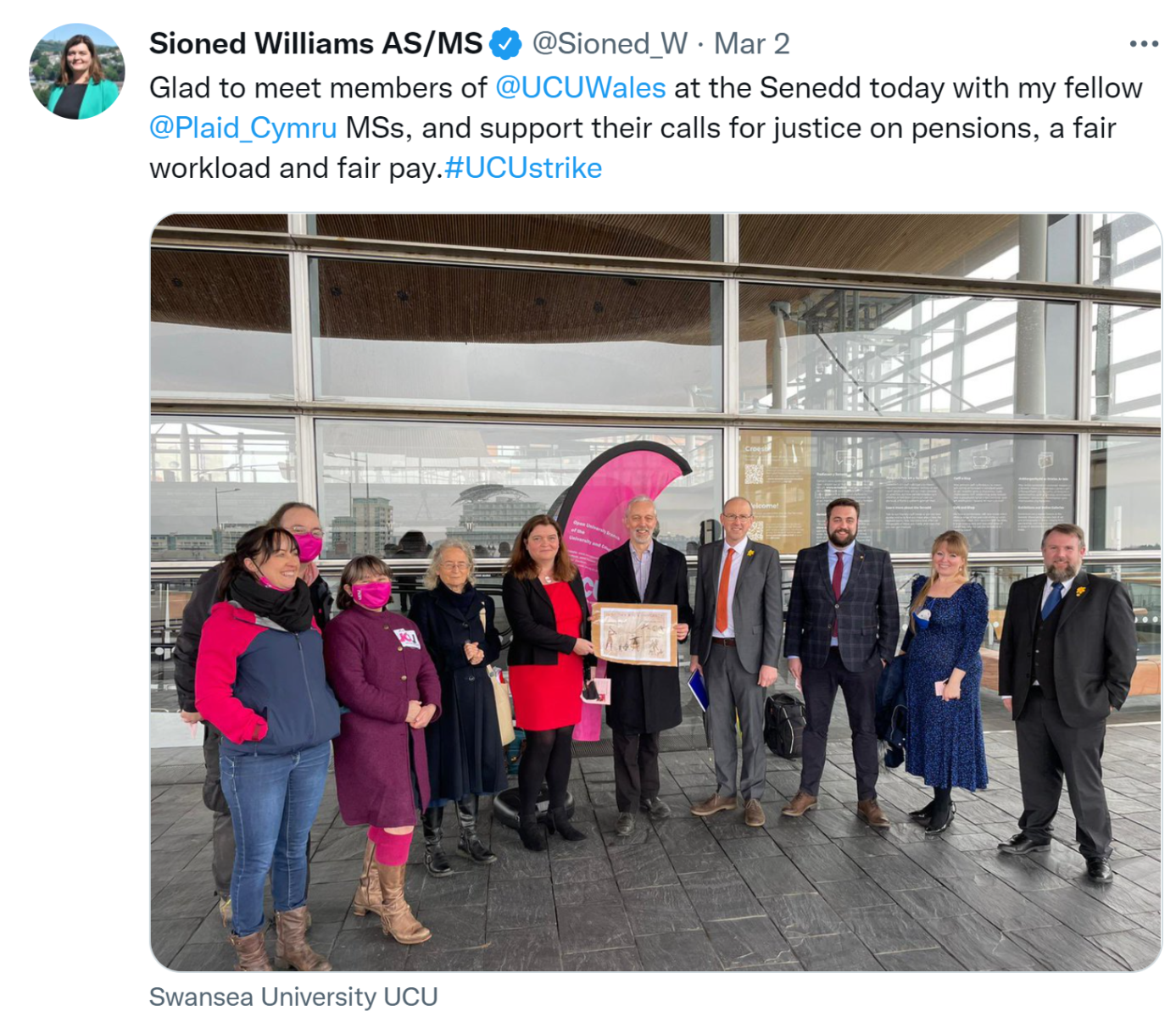 Sioned Williams tweets in support of the strike