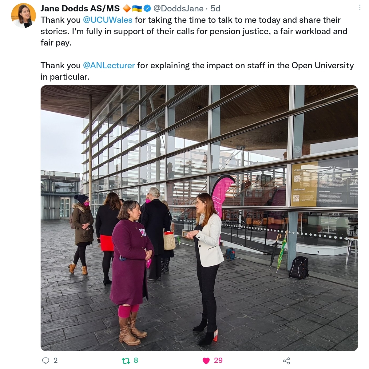 Jane Dodds tweets in support of the strike