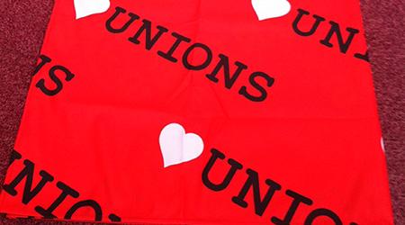 Our new TUC heart unions table cloth