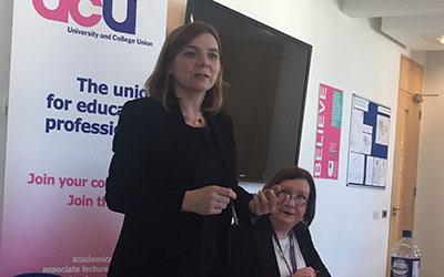 Sally Hunt, UCU General Secretary with Pauline Collins, Branch President - photo by Gill Clough